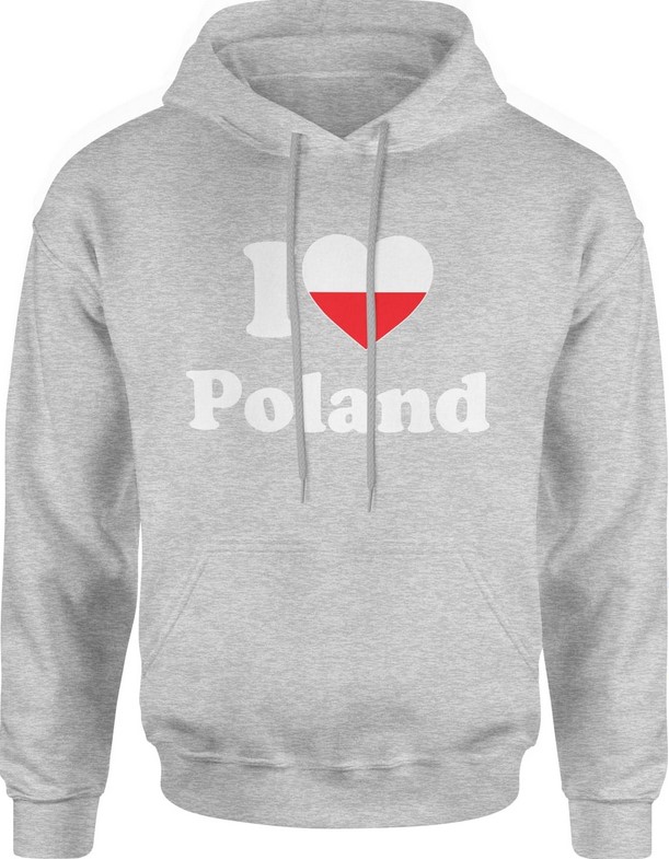 Bluza męska z kapturem I Love Poland Polska PL szara