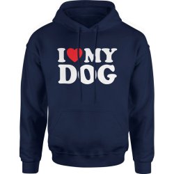 Bluza męska z kapturem I Love My Dog Kocham Mojego Psa granatowa