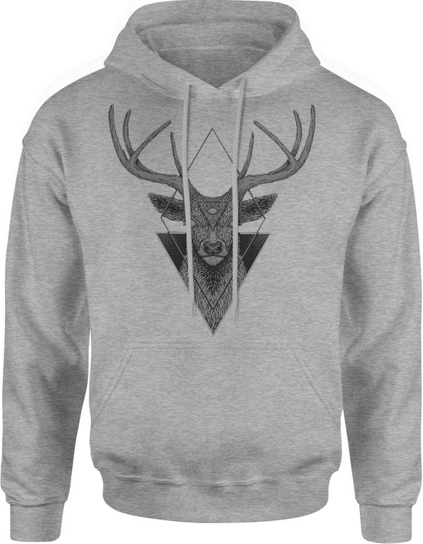 Bluza męska z kapturem Jeleń dla myśliwego z jeleniem rogami szara