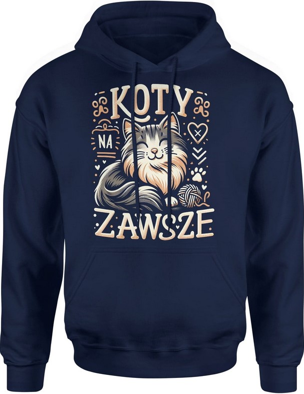 Bluza męska z kapturem Kot z kotem dla kociarzy na zawsze granatowa