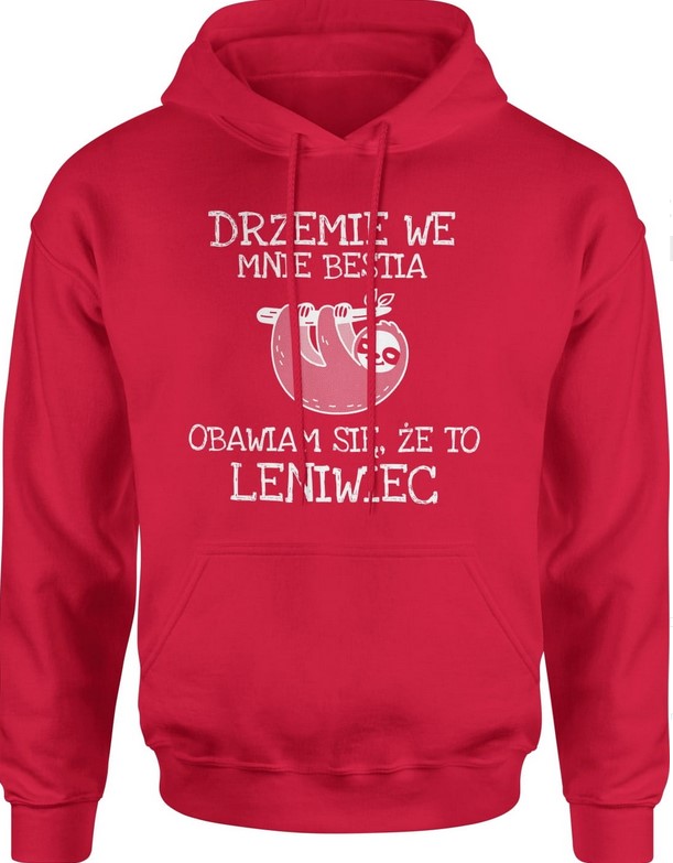 Bluza męska z kapturem Leniwiec czerwona