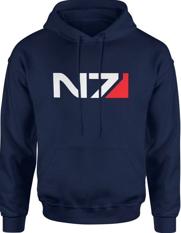 Bluza męska z kapturem Mass Effect N7 dla gracza granatowa