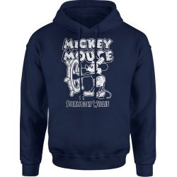  Bluza męska z kapturem Myszka Miki Vintage Steamboat Willie Mickey Mouse granatowa