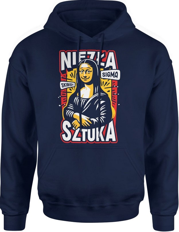 Bluza męska z kapturem Niezła Sztuka Leonardo Da Vinci Mona Lisa granatowa