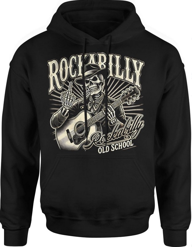 Bluza męska z kapturem Rockabilly Czaszka Z Gitara