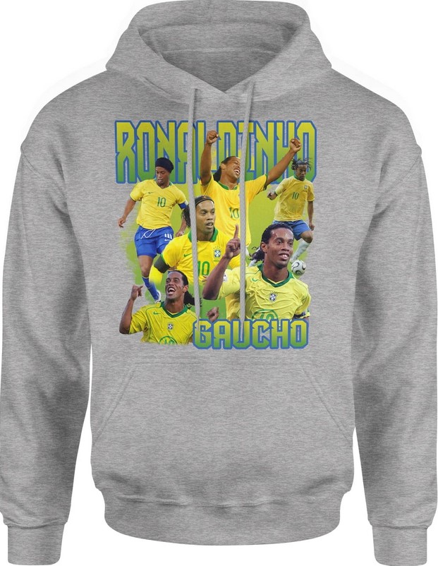 Bluza męska z kapturem Ronaldinho piłkarska szara