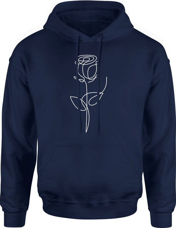 Bluza męska z kapturem Róża minimalistyczna z kwiatem granatowa