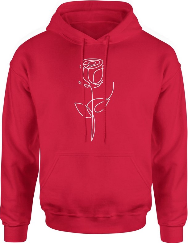 Bluza męska z kapturem Róża minimalistyczna z kwiatem czerwona