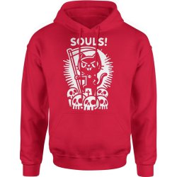  Bluza męska z kapturem Souls z kotem i czaszkami czerwona
