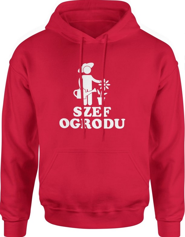 Bluza męska z kapturem Szef ogrodu dla ogrodnika czerwona