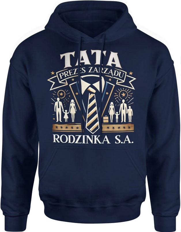 Bluza męska z kapturem Tata Prezes Zarządu Rodzinka SA granatowa