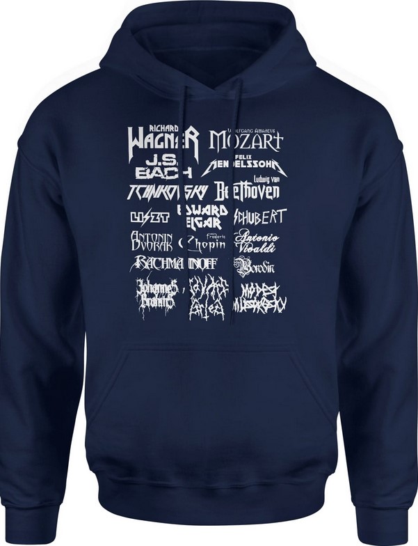 Bluza męska z kapturem Wagner Chopin Mozart Bach Beethoven granatowa