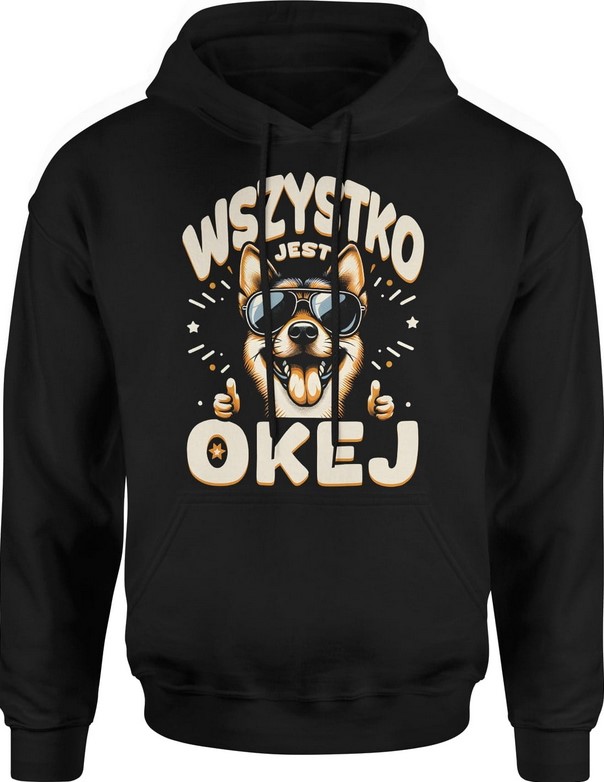 Bluza męska z kapturem Wszystko jest okej letnia zabawna z psem