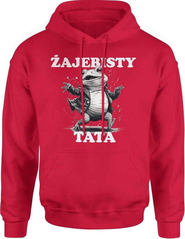 Bluza męska z kapturem Żajebisty Tata żaba czerwona