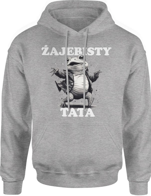 Bluza męska z kapturem Żajebisty Tata żaba szara