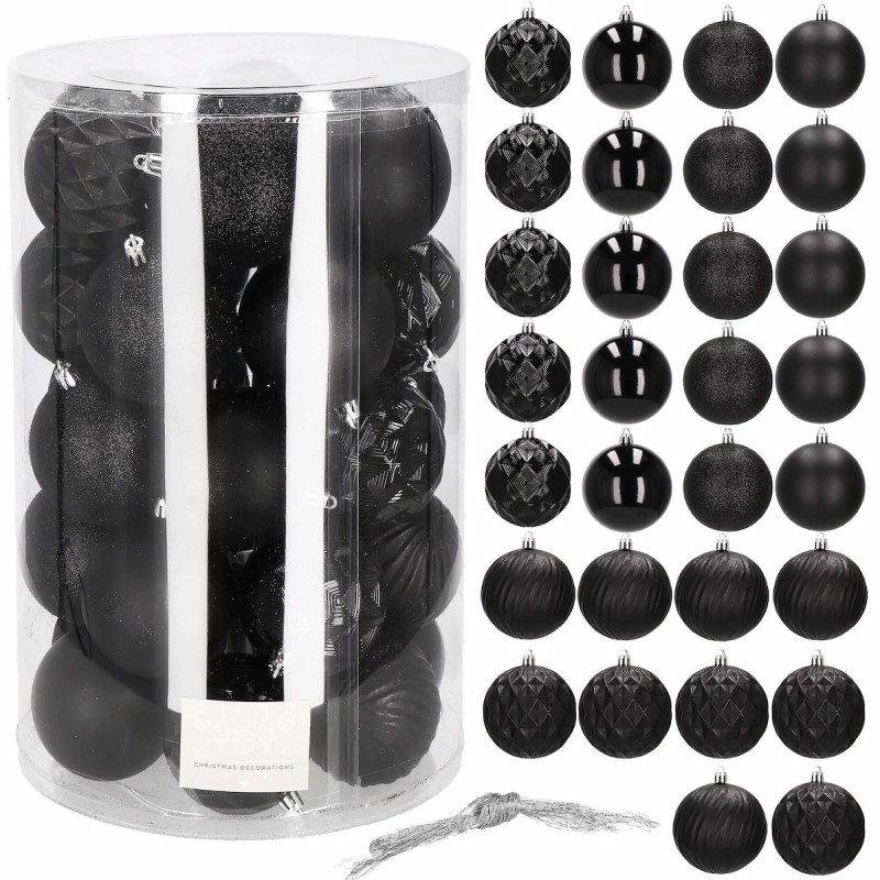 Bombki choinkowe zestaw 30 szt 8cm CZARNE