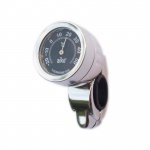 Chromowany termometr na kierownicę czarna tarcza 
