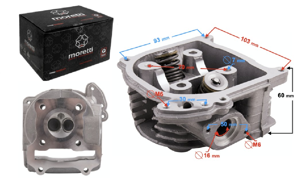 Głowica Moretti do skutera 4T 50cc 139QMB długie zawory