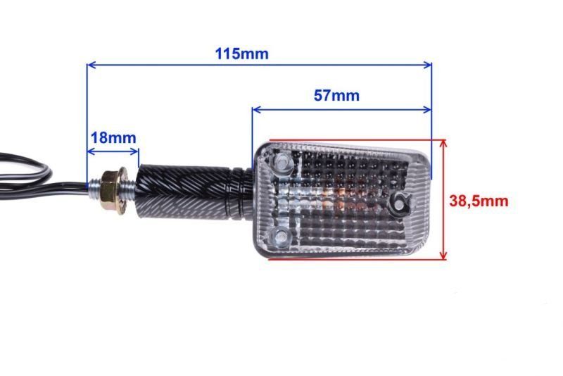 Kierunkowskaz mini carbon z długim ramieniem - biały klosz