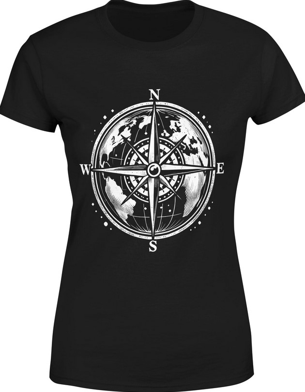 Koszulka damska Kompas Globus Planeta Róża Wiatrów