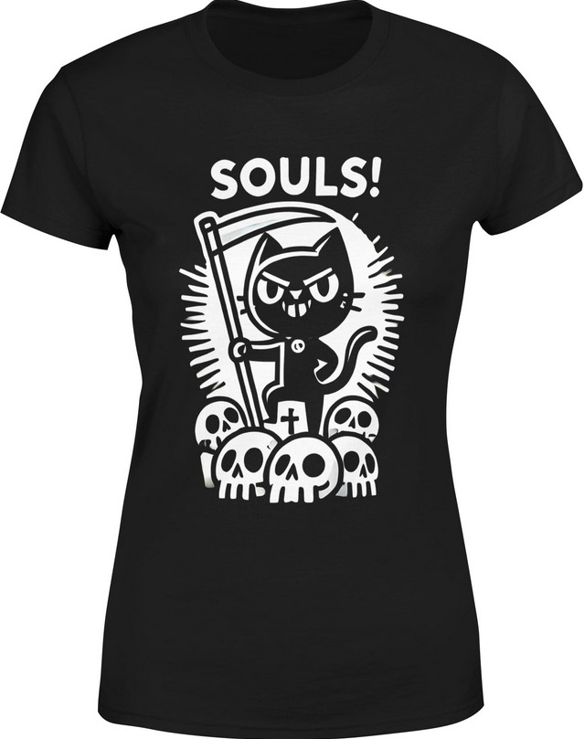 Koszulka damska Souls z kotem i czaszkami