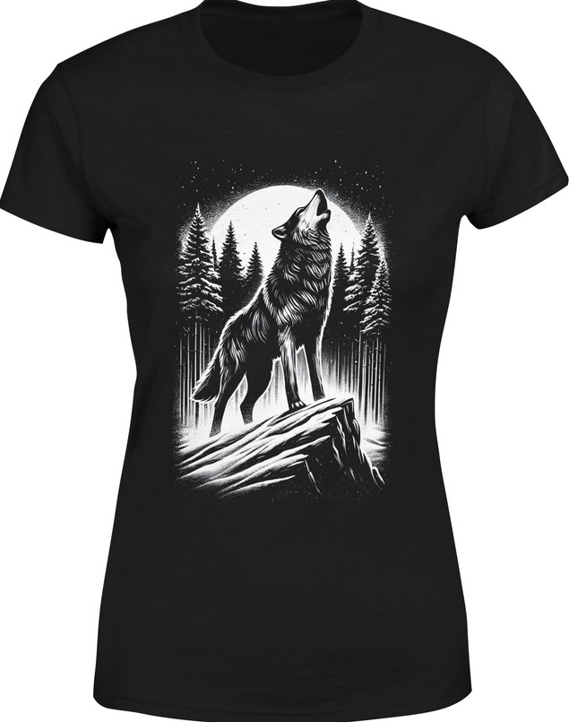 Koszulka damska Wilk wyjący na skale