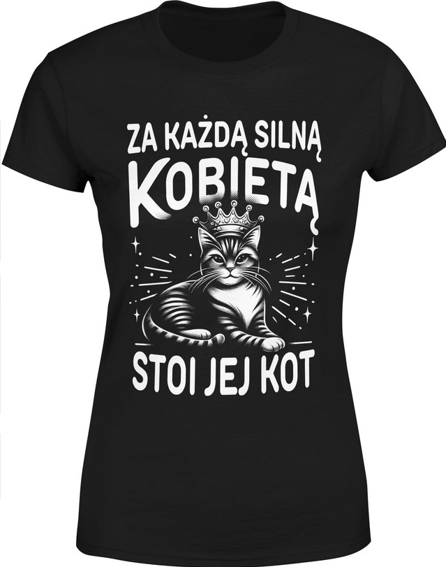 Koszulka damska Za każdą silną kobietą stoi jej kot