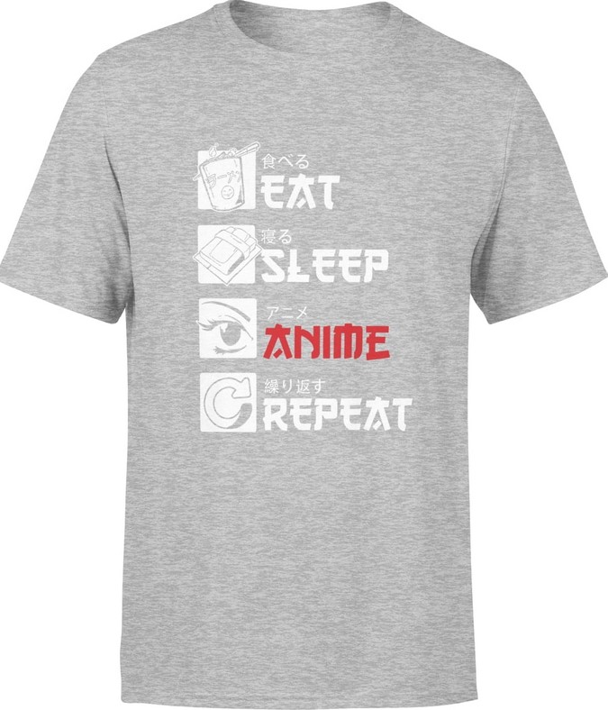 Koszulka męska Anime Eat Sleep Repeat szara