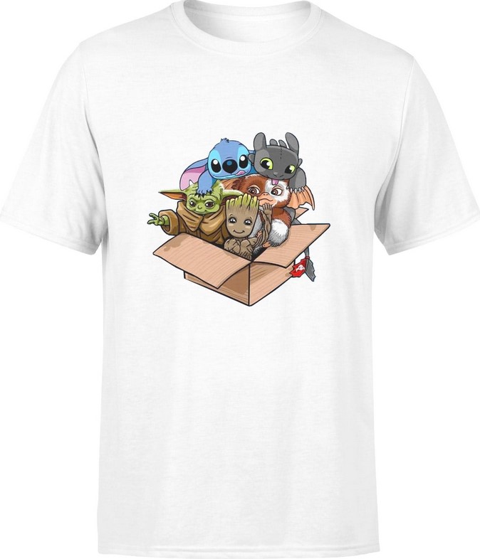 Koszulka męska Baby Yoda Stich Groot Szczerbatek Gizmo biała