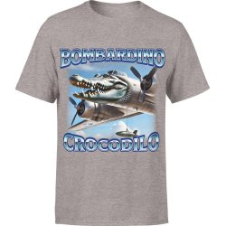  Koszulka męska Bombardino Crocodilo Brainrot Tik Tok Memy Bombardiro Crokodilo Bombardinio szara