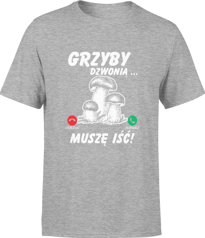 Koszulka męska Grzyby dzwonią grzybiarz szara