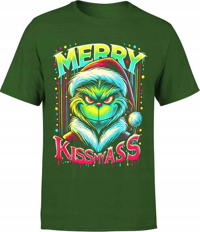 Koszulka męska Merry kiss my ass grinch z grinchem zielona