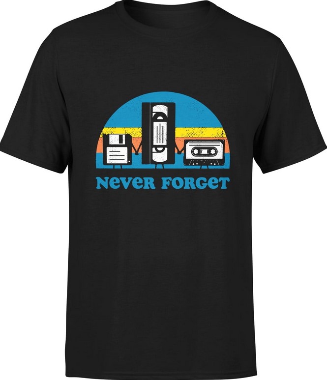 Koszulka męska Never forget retro dyskietka VHS kaseta