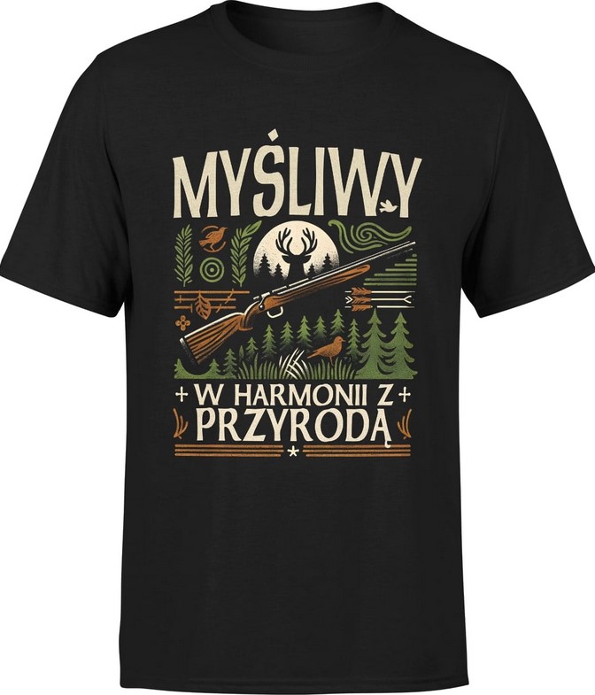 Koszulka męska Prezent dla Myśliwego Myśliwy w harmonii z przyrodą