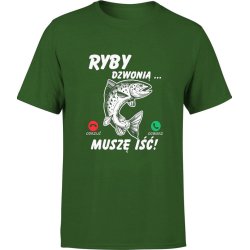  Koszulka męska Ryby dzwonią wędkarska wędkarz zielona