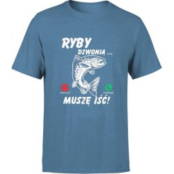  Koszulka męska Ryby dzwonią wędkarska wędkarz niebieska