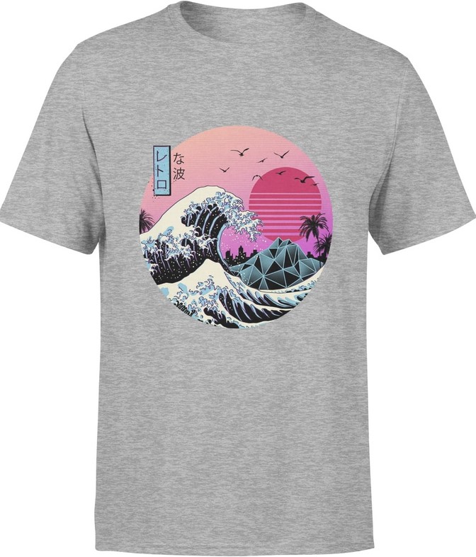 Koszulka męska Wielka Fala W Kanagawie Vintage Hokusai Japońska szara