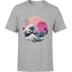  Koszulka męska Wielka Fala W Kanagawie Vintage Hokusai Japońska szara