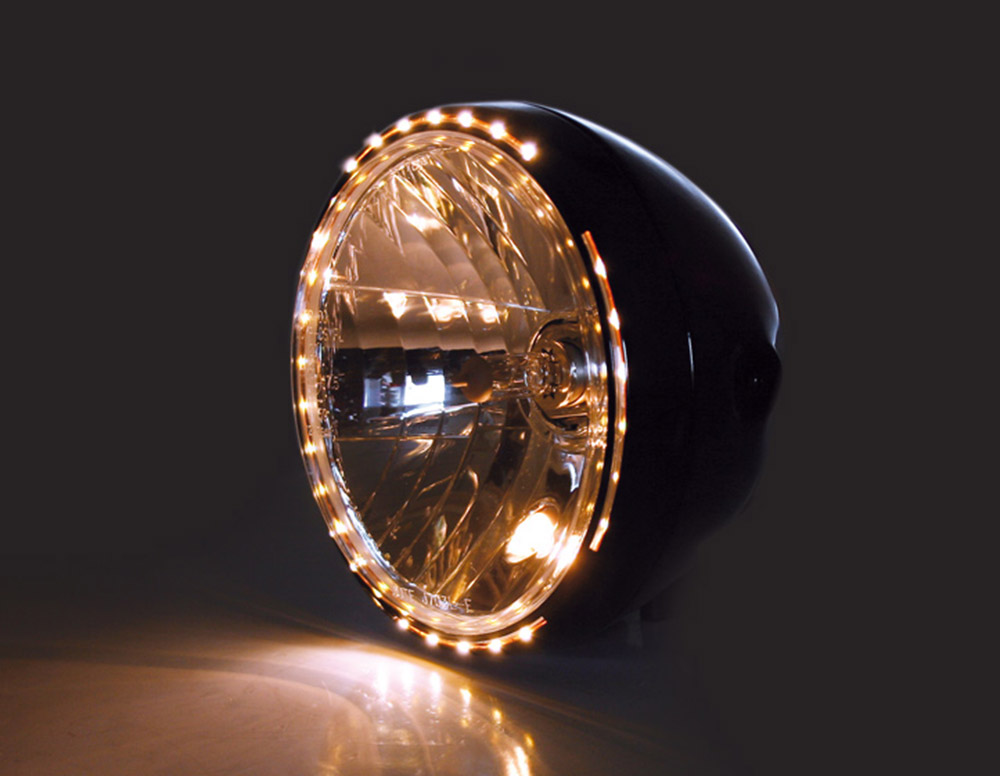 Lampa motocyklowa przód 7 cali Black obrysówka LED RENO II homologacja E4