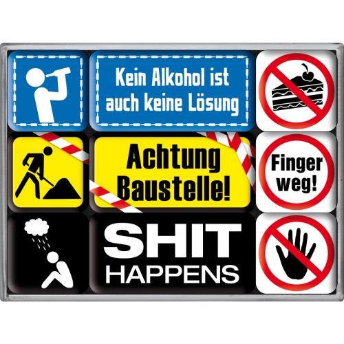 Magnesy na lodówkę 9szt Achtung Baustelle