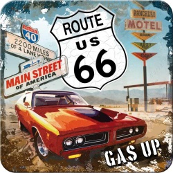  Metalowa podkładka Route 66 Red Car Gas Up