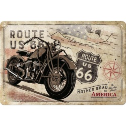  Metalowy Plakat 20 x 30cm Route 66 Bike Map