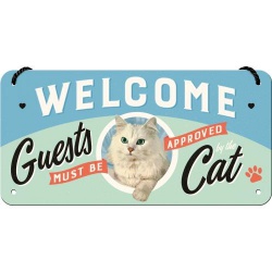  Metalowy Plakat Zawieszka 10 x 20cm Welcome Guests Cat