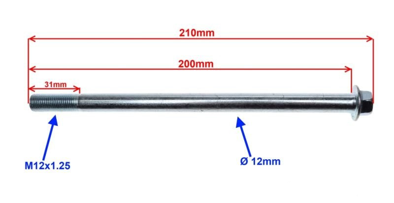 Oś koła przedniego skutery 4T/ GY6/ 139QMB M12x200mm