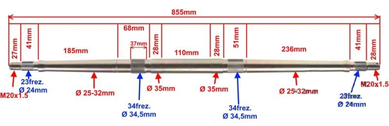 Oś tylna ATV 85,3cm homologacja