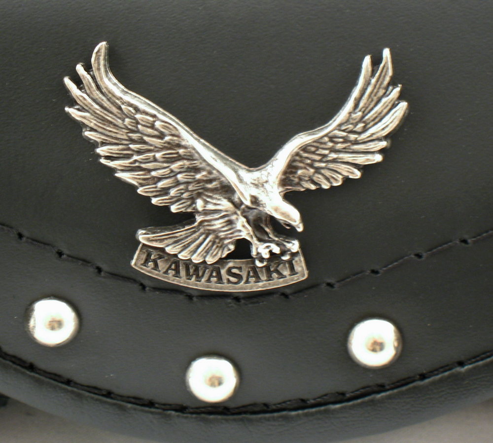 Skórzany piórnik motocyklowy napisem KAWASAKI z dużym orłem - 25cm