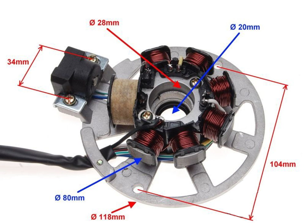 Stator - Iskrownik 7 cewek / 6 przewodów do skuterów 2T