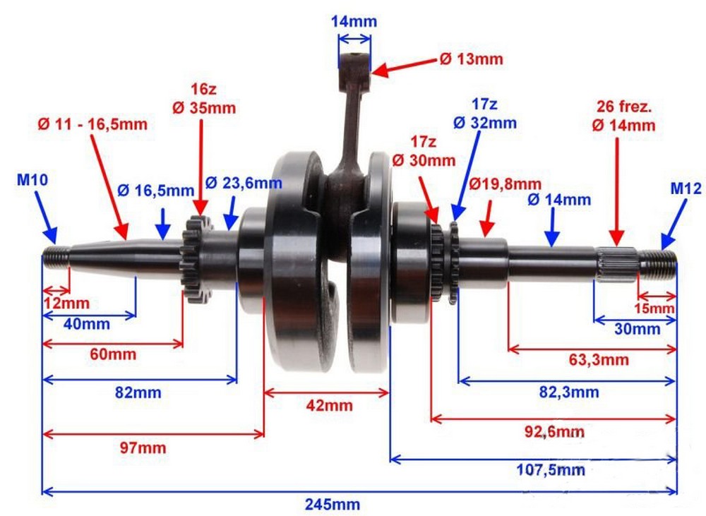 Wał silnika do skuterów 4T / GY6 / 139QMB