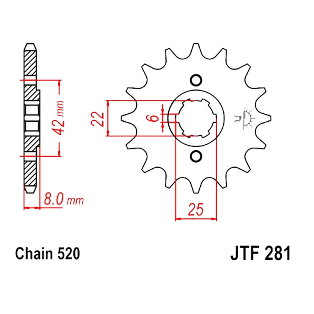 Zębatka przednia F281-14, 14 zębów, rozmiar 520