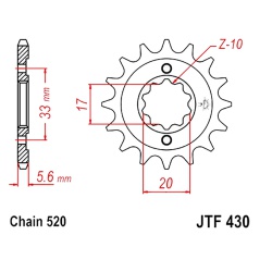  Zębatka przednia F430-15, 15 zębów, rozmiar 520